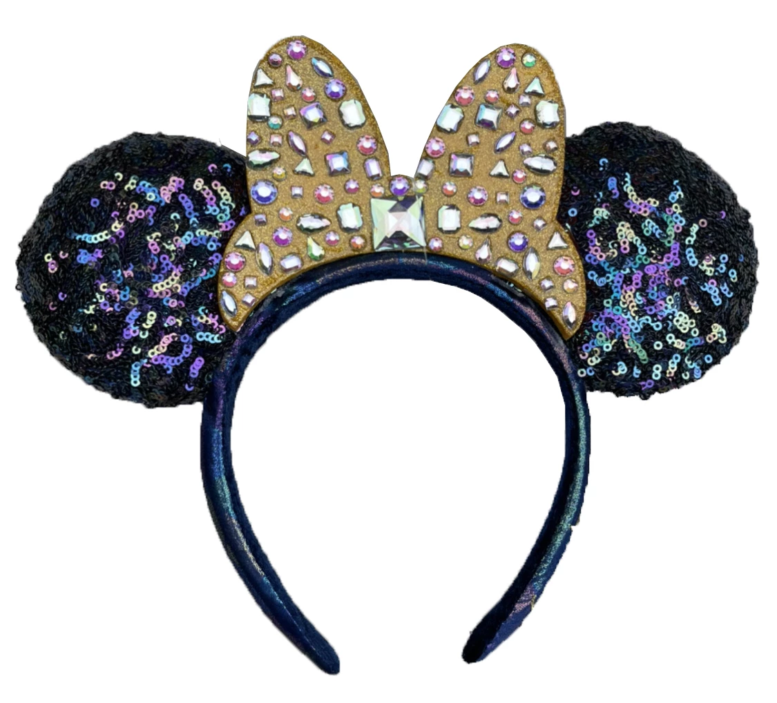 Disney Ears Headband - 50th Anniversary - Gold Jewel Bow 1 Disney Ears Headband - 50th Anniversary - Gold Jewel Bow